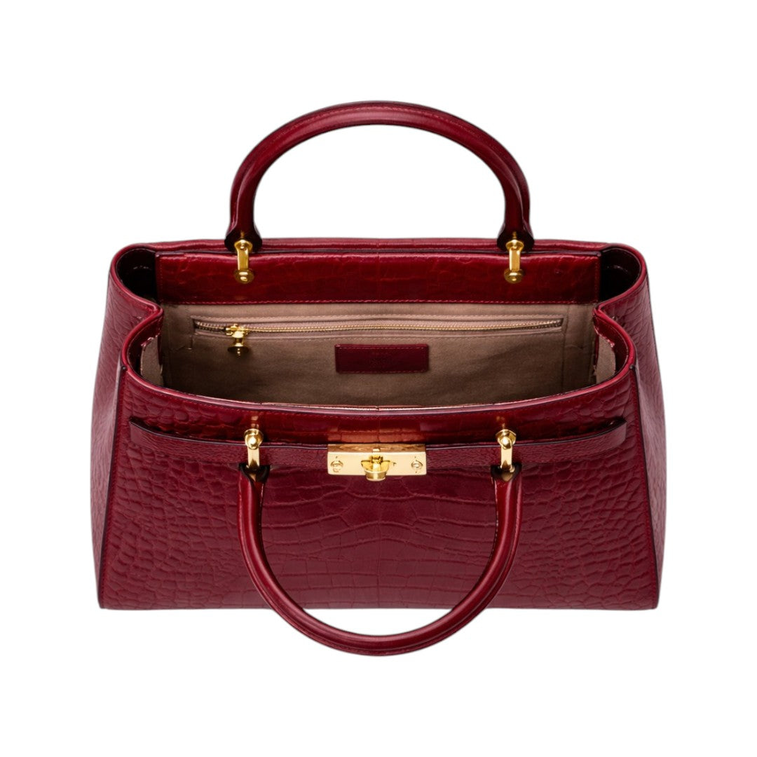 Garve Elegant Deep Burgundy Crocodile Handbag