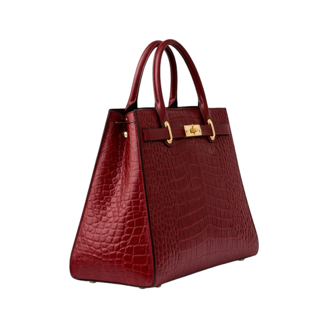 Garve Elegant Deep Burgundy Crocodile Handbag